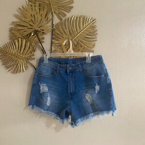 Max Jeans Blue Frayed Hem Jean Shorts